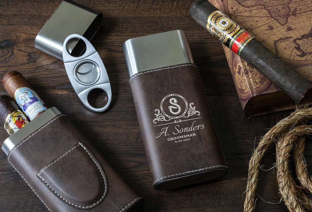 Personalized cigar case and cutter - Custom Engraved Cigar case