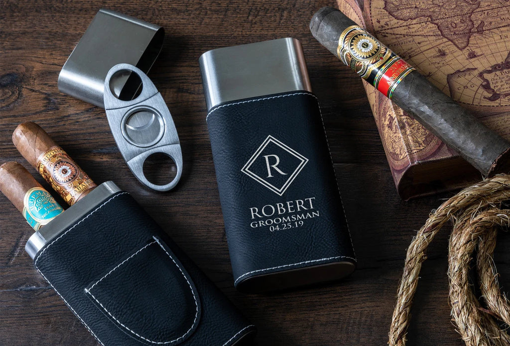 Personalized cigar case and cutter - Custom Engraved Cigar case