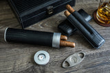 Personalized leather humidor box gift set with matching accessories