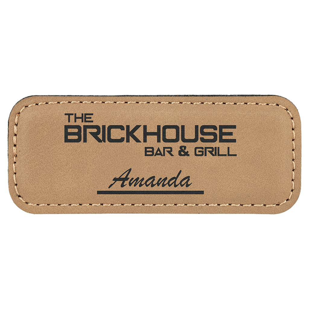 Light Brown Leatherette Round Corner Name Badge with Magnet
