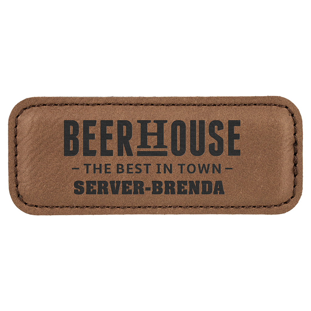 Dark Brown Leatherette Round Corner Name Badge with Magnet