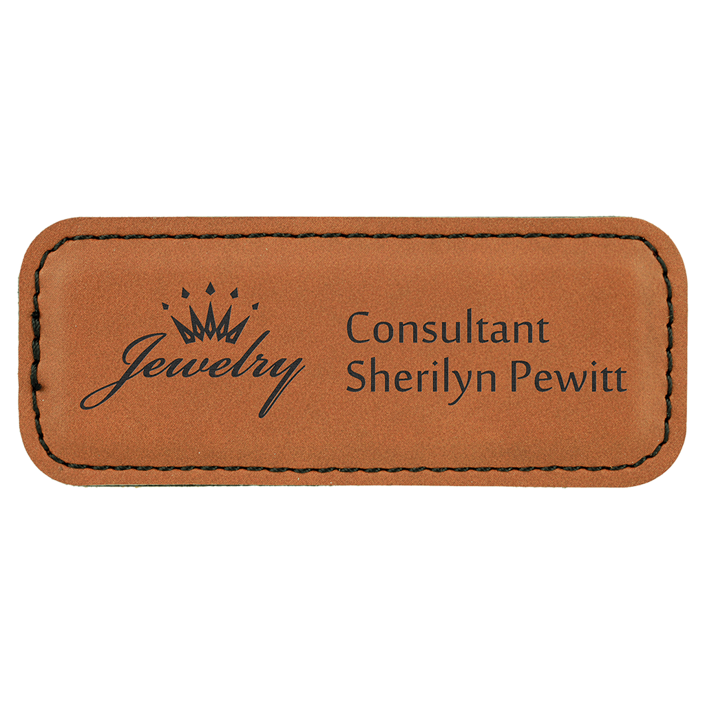 Rawhide Leatherette Round Corner Name Badge with Magnet