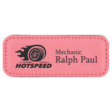 Pink Leatherette Round Corner Name Badge with Magnet