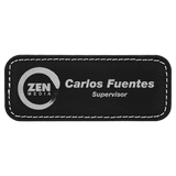 Black & Silver Leatherette Round Corner Name Badge with Magnet
