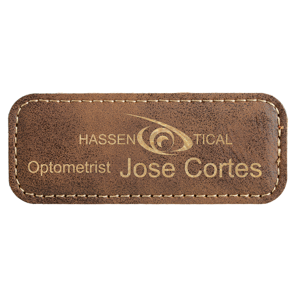 Rustic & Gold Leatherette Round Corner Name Badge with Magnet