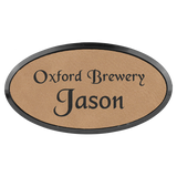 Light Brown Leatherette Oval Name Badge with Plastic Frame