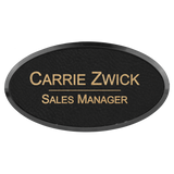 Black & Gold Leatherette Oval Name Badge with Plastic Frame