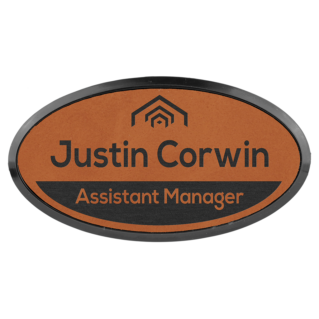 Rawhide Leatherette Oval Name Badge with Plastic Frame
