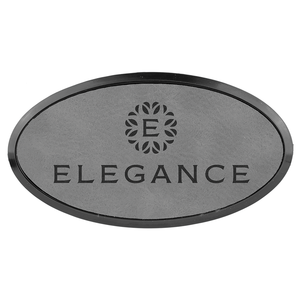 Gray Leatherette Oval Name Badge with Plastic Frame