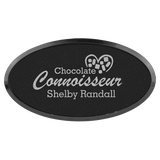 Black & Silver Leatherette Oval Name Badge with Plastic Frame