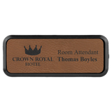 Dark Brown Leatherette Round Corner Name Badge with Plastic Frame