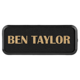Black & Gold Leatherette Round Corner Name Badge with Plastic Frame