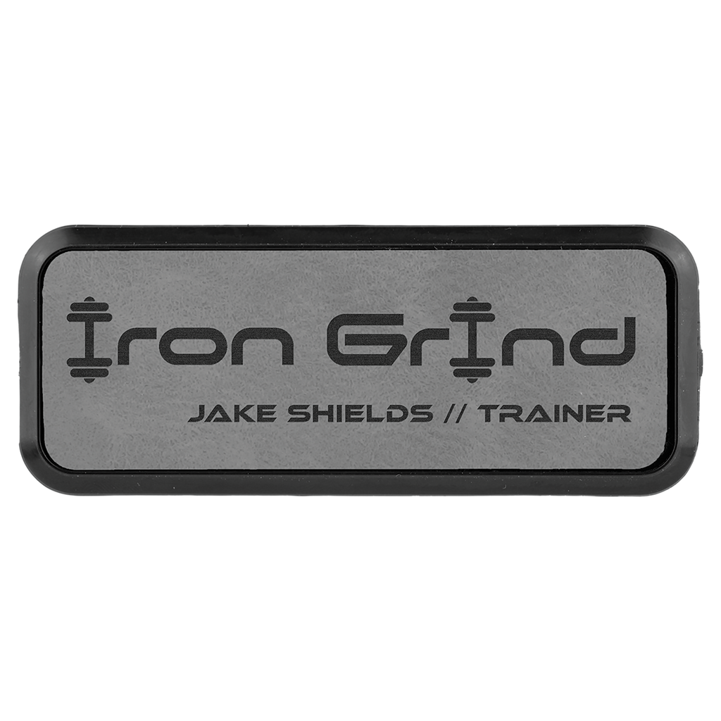 Gray Leatherette Round Corner Name Badge with Plastic Frame