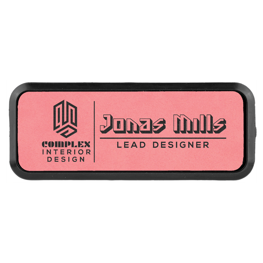 Pink Leatherette Round Corner Name Badge with Plastic Frame