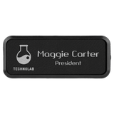 Black & Silver Leatherette Round Corner Name Badge with Plastic Frame