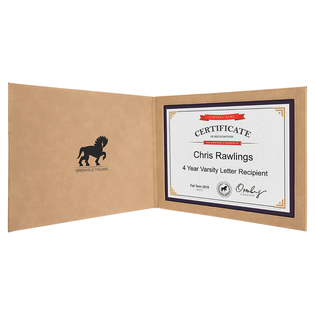 Light Brown Leatherette Holder or 8 1/2" x 11" Certificate