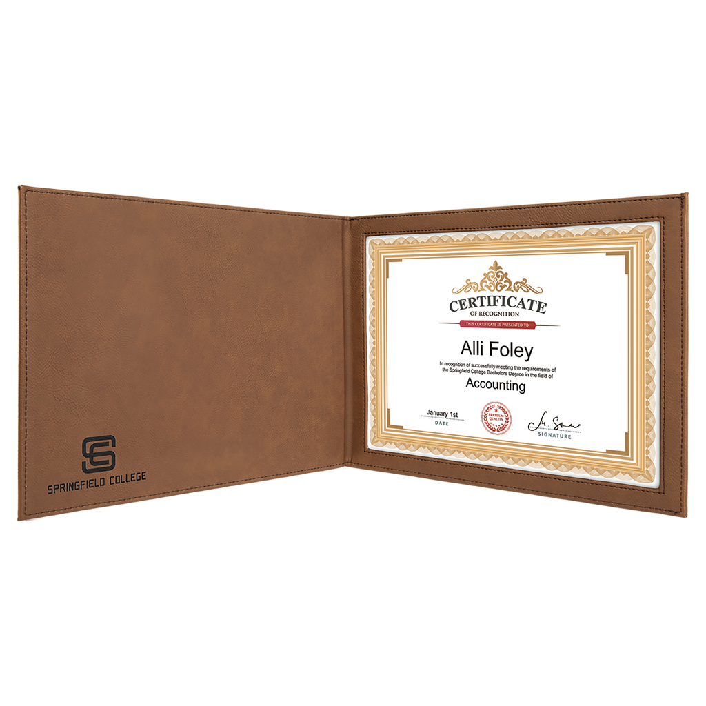 Dark Brown Leatherette Holder or 8 1/2" x 11" Certificate