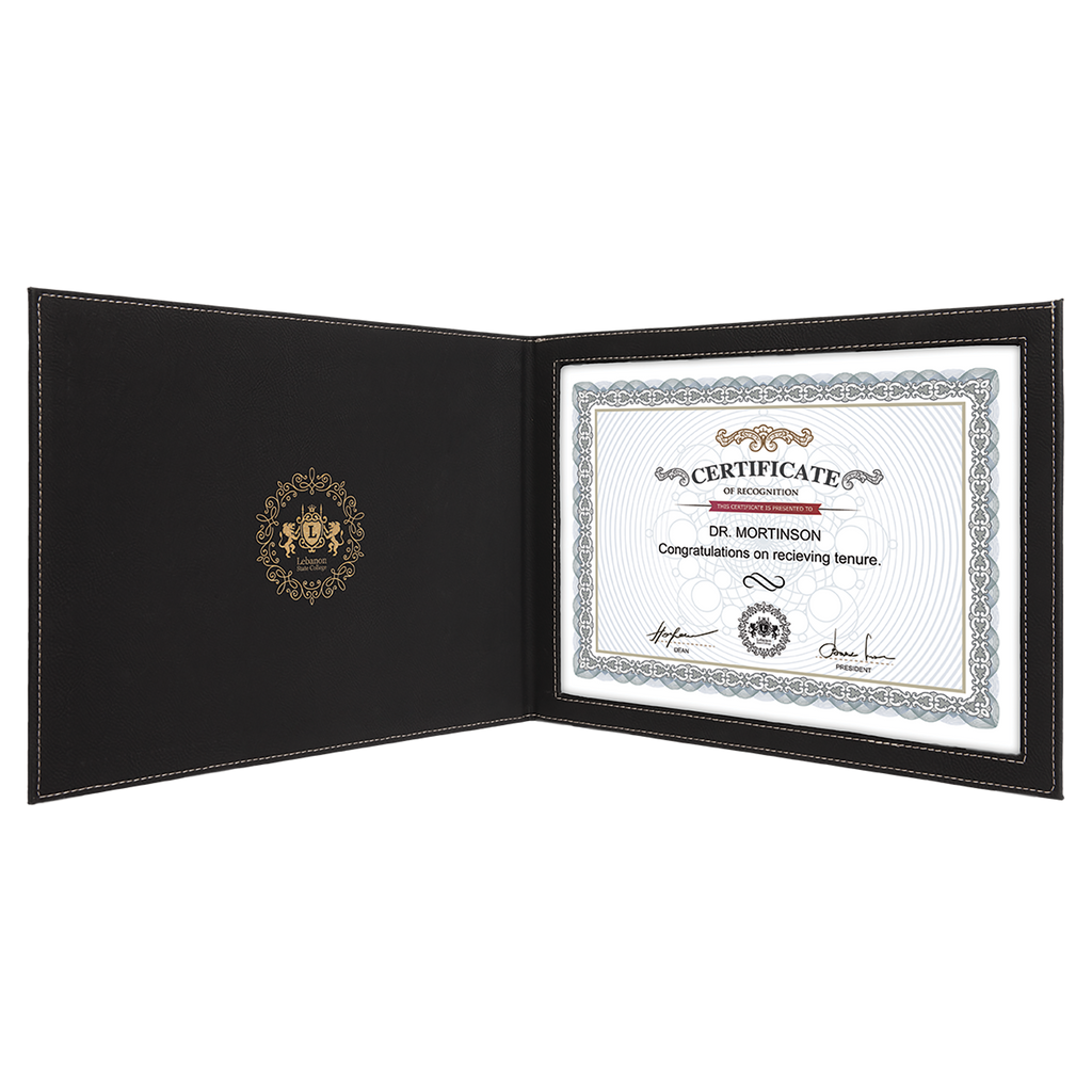 Black & Gold Leatherette Holder or 8 1/2" x 11" Certificate
