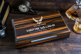 Impressive Cigar Humidor Box with Accessories, High Quality Lacquer Ebony Finish