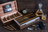 Impressive Cigar Humidor Box with Accessories, High Quality Lacquer Ebony Finish