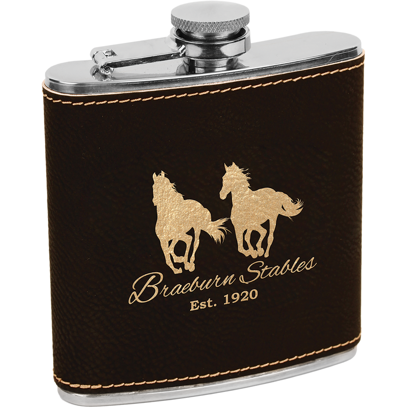 6 oz. Black & Gold Leatherette Flask