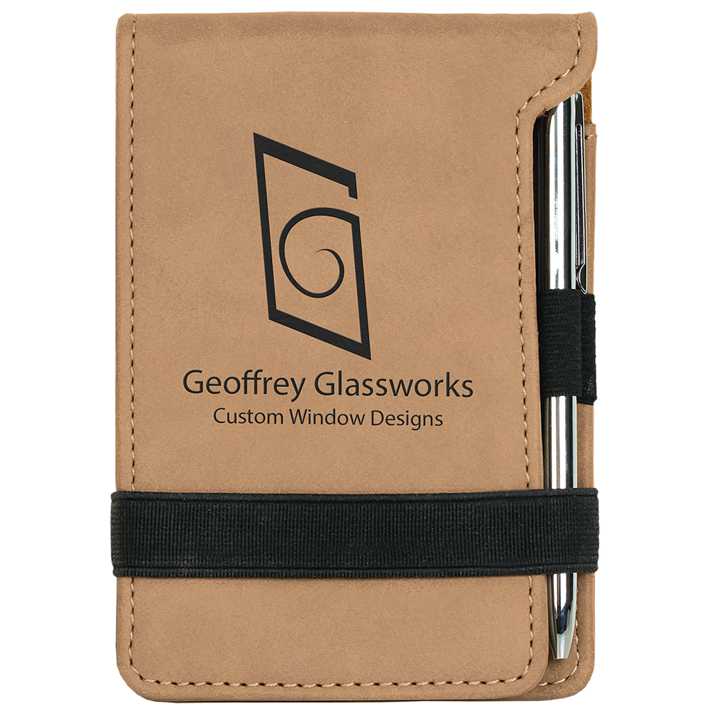 Light Brown Leatherette Mini Notepad with Pen & Paper