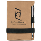 Light Brown Leatherette Mini Notepad with Pen & Paper