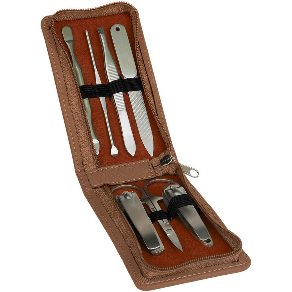 Dark Brown Leatherette Manicure Set
