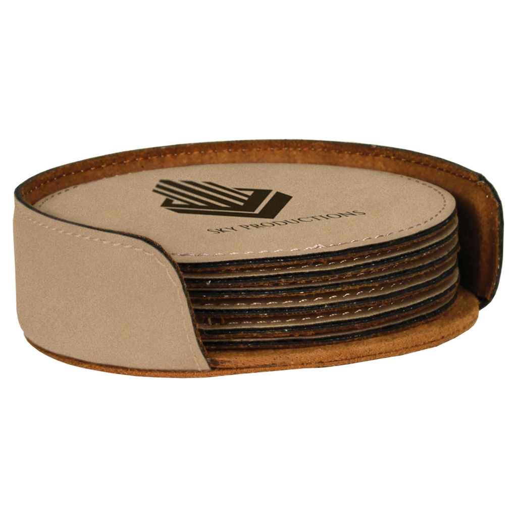 Light Brown Leatherette Round 6-Coaster Set