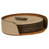 Light Brown Leatherette Round 6-Coaster Set