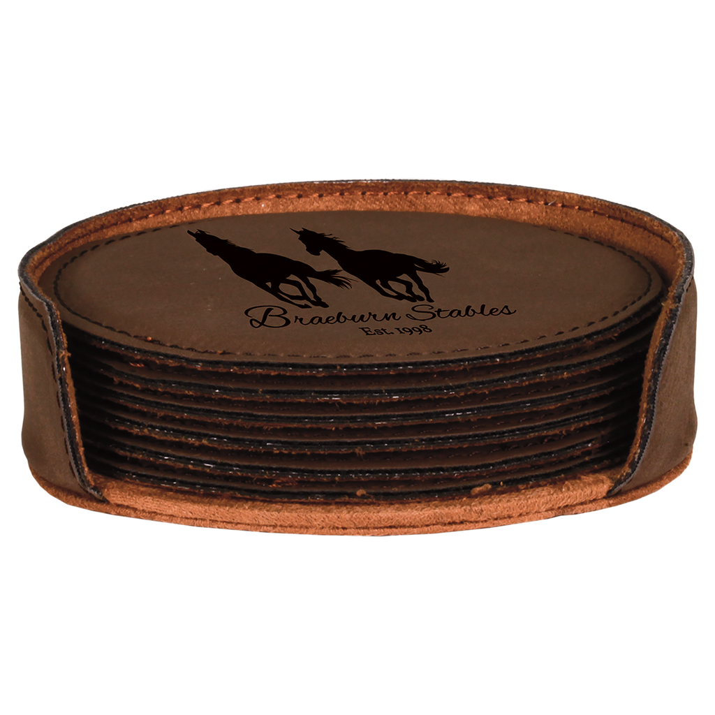 Dark Brown Leatherette Round 6-Coaster Set