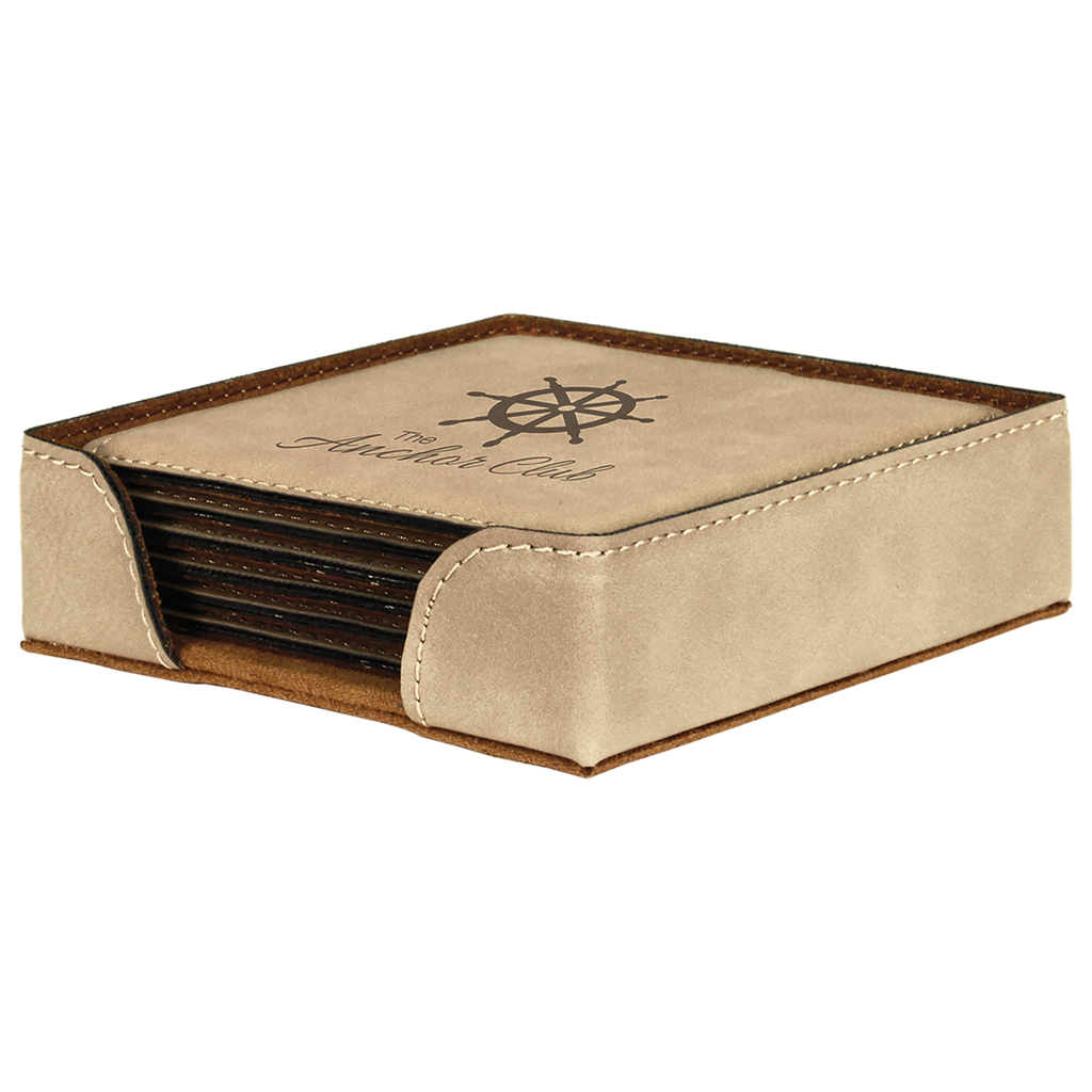 Light Brown Leatherette Square 6-Coaster Set