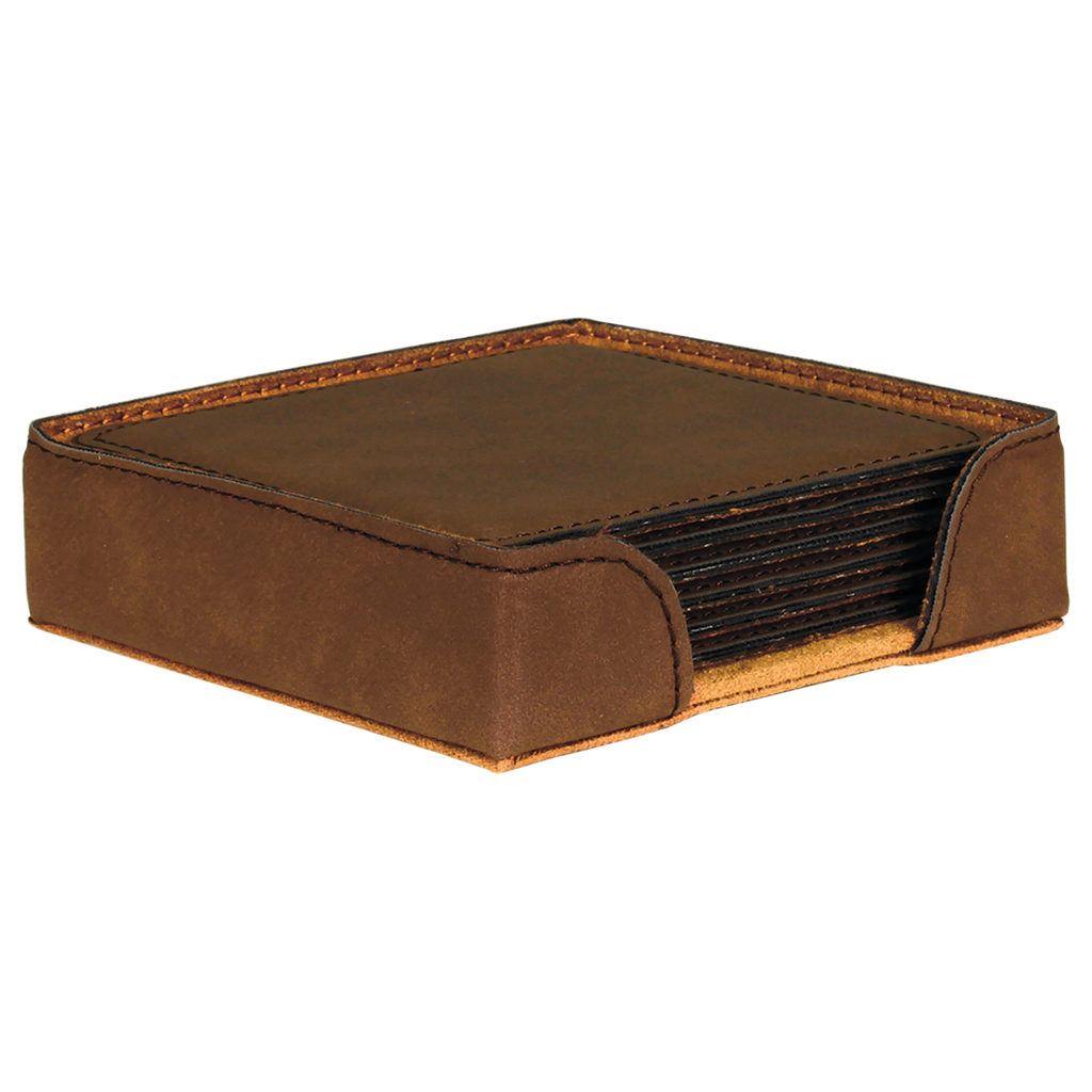 Dark Brown Leatherette Square 6-Coaster Set