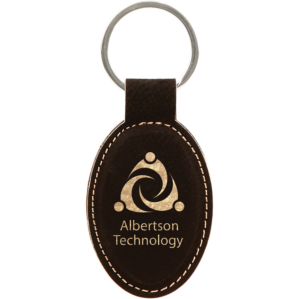 Black & Gold Leatherette Oval Keychain