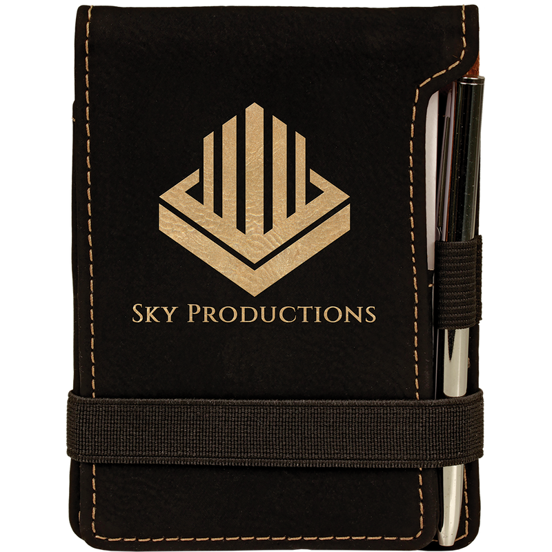 Black & Gold Leatherette Mini Notepad with Pen & Paper