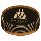 Black & Gold Leatherette Round 6-Coaster Set