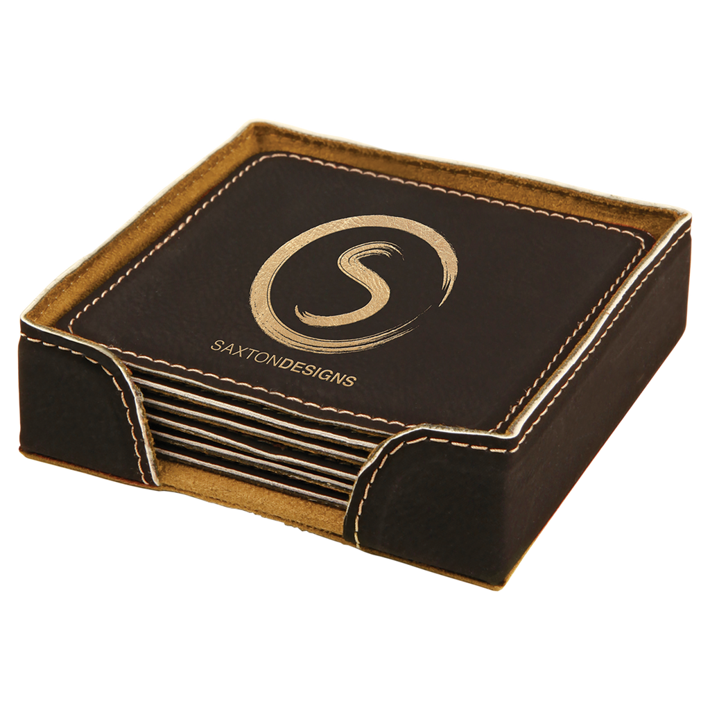 Black & Gold Leatherette Square 6-Coaster Set