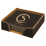 Black & Gold Leatherette Square 6-Coaster Set