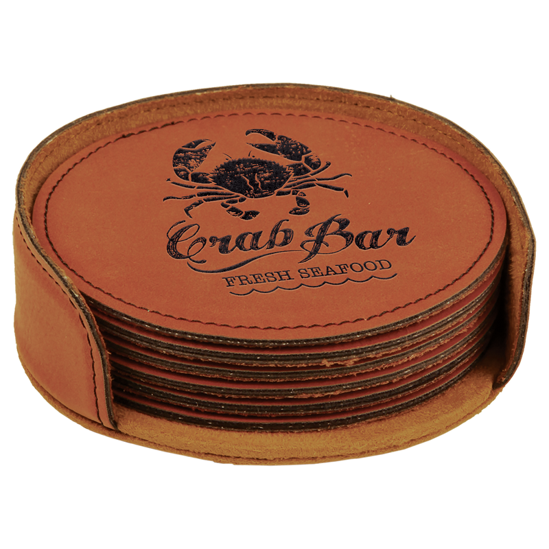 Rawhide Leatherette Round 6-Coaster Set