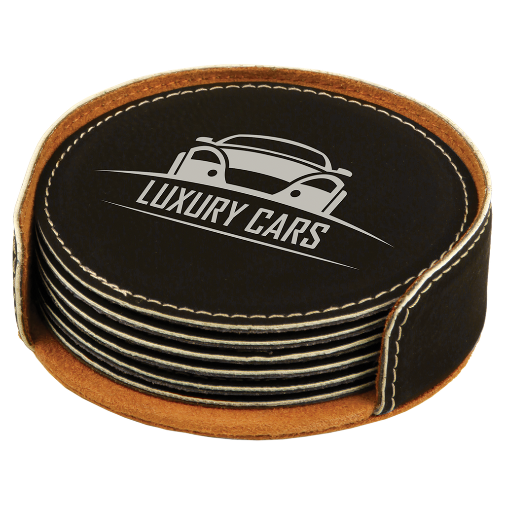 Black & Silver Leatherette Round 6-Coaster Set