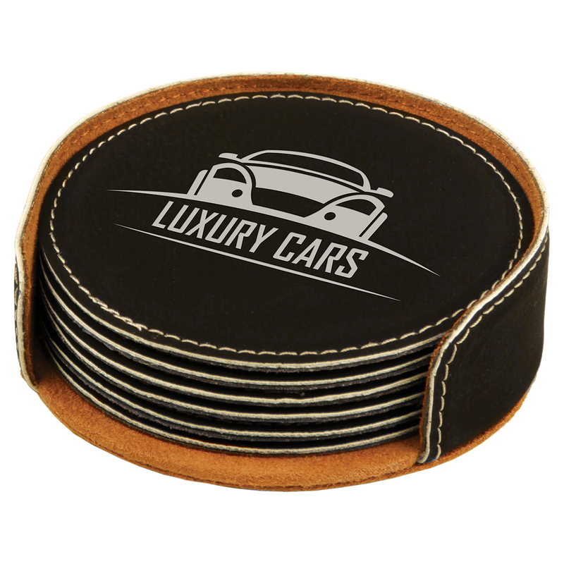 Black & Silver Leatherette Round 6-Coaster Set