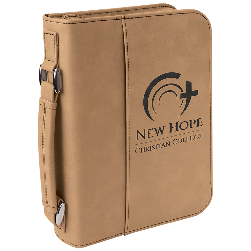 Light Brown Leatherette Book/Bible Cover with Handle & Zipper