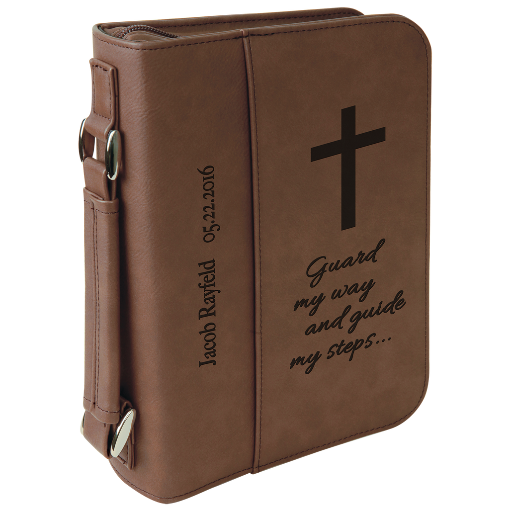 Dark Brown Leatherette Book/Bible Cover with Handle & Zipper