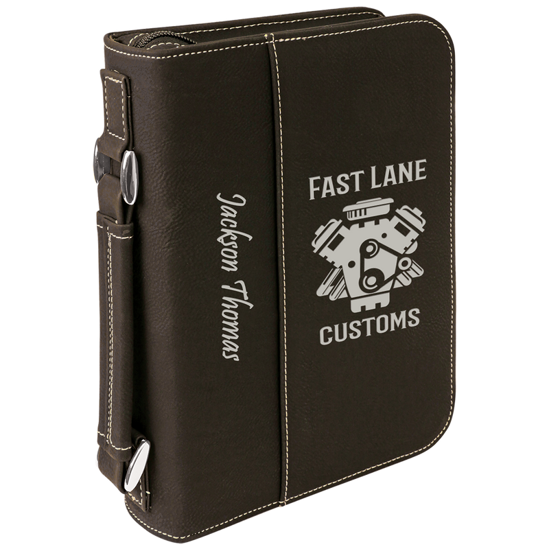 Black & Silver Leatherette Book/Bible Cover with Handle & Zipper