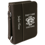 Black & Silver Leatherette Book/Bible Cover with Handle & Zipper