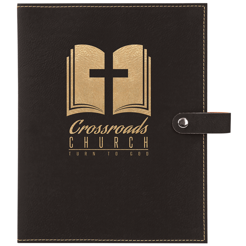 Black & Gold Leatherette Book/Bible Cover with Snap Closure