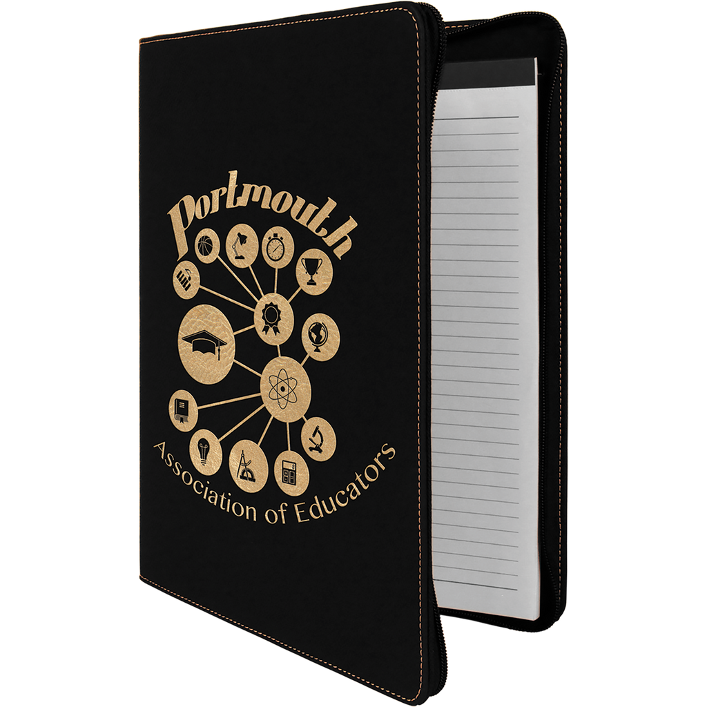 Black & Gold Leatherette Portfolio with Zipper & Notepad