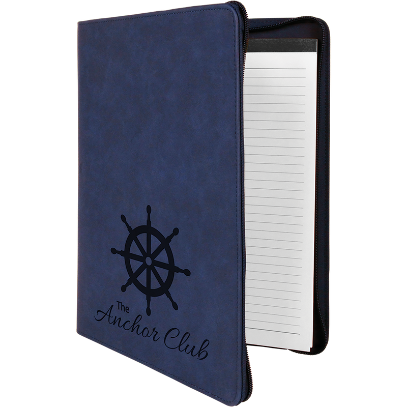 Blue Leatherette Portfolio with Zipper & Notepad