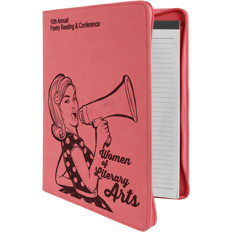 Pink Leatherette Portfolio with Zipper & Notepad