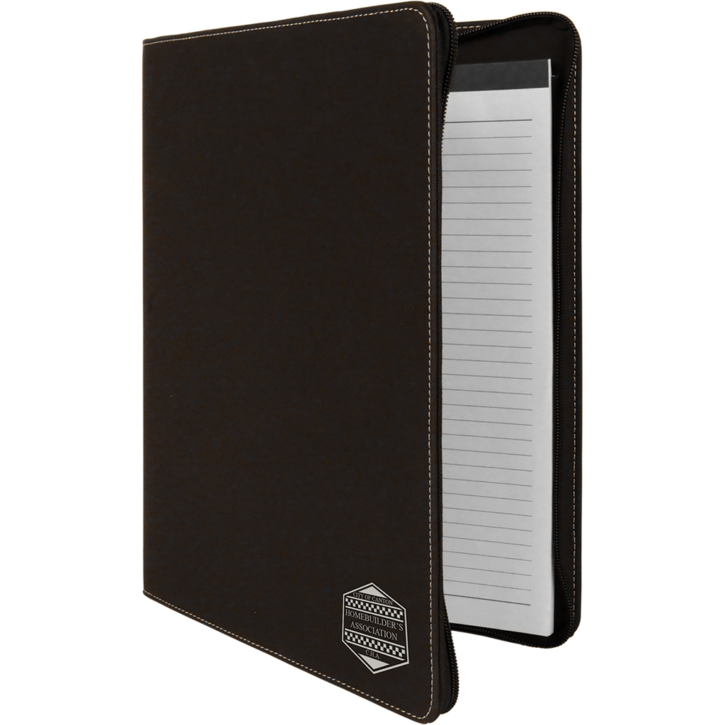 Black & Silver Leatherette Portfolio with Zipper & Notepad